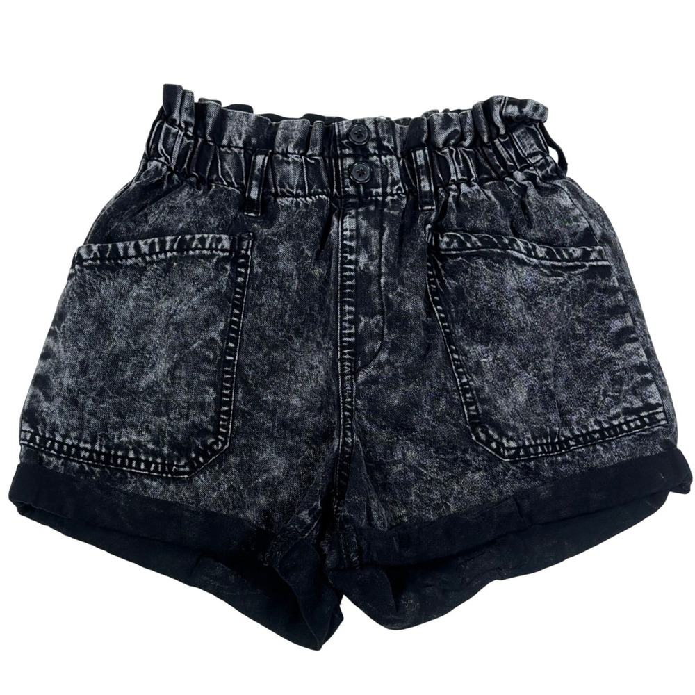 RSQ Jeans Womens Black Acid Wash Paperbag High Rise Denim Shorts Size M